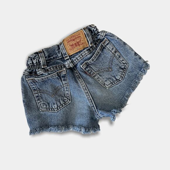 Vintage Levi's Cinched Waist Cut Off Blue Jean Shorts Girls Size 6 - Picture 1 of 10